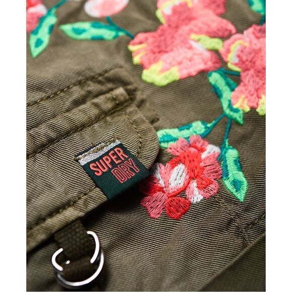 SUPERDRY TENCEL ROOKIE SHORT SHORTS EMBROIDERED FLOWERS ARMY GREEN - Picture 11 of 13